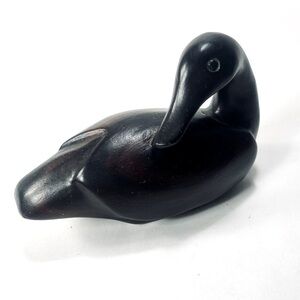 Vintage Carved Solid Wood Ironwood Duck Dark Wood Figurine Handmade